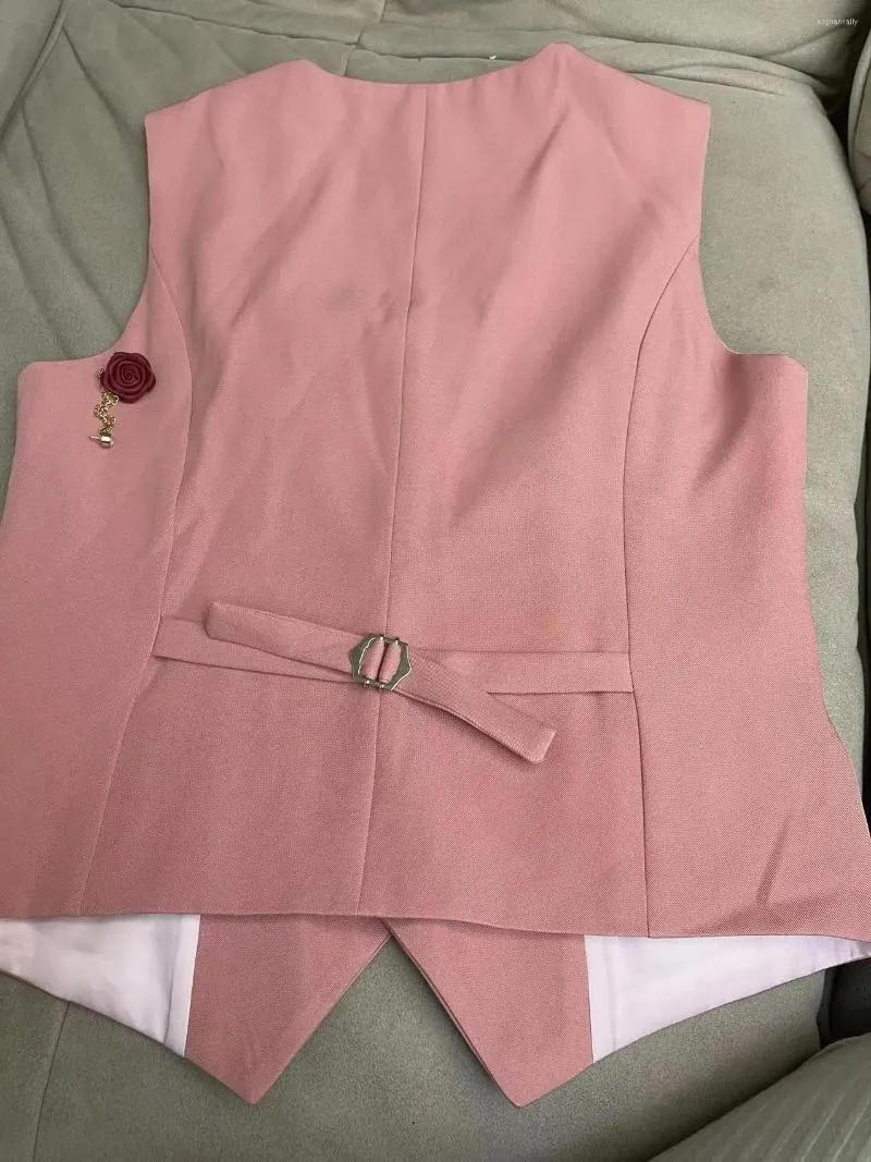 Kvinnors västar V-hals singelbröst Slim Fit Pink Suit Vest för kvinnor Summer Jacket Thin Korean Top Style Trendy Outerjacket Gilet Femme