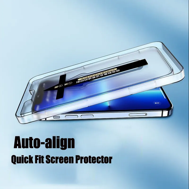 Quick Fit Screen Protector Anti-Shock Temeled Glass for iPhone 12 Pro Max of White Lines Easy Install Tray Clear Protective Film