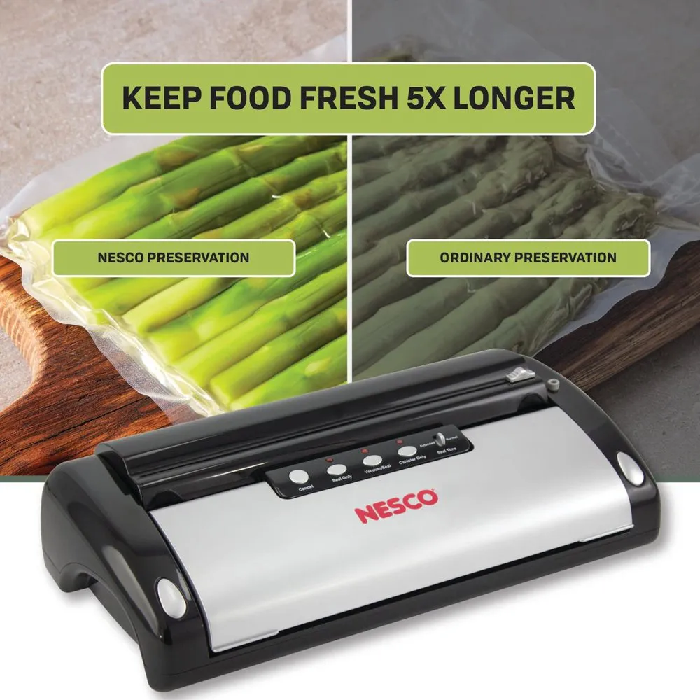  Nesco VS-01 One Touch Operation Food Vacuum Sealer with Vacuum  Sealer Bags, White: Home & Kitchen