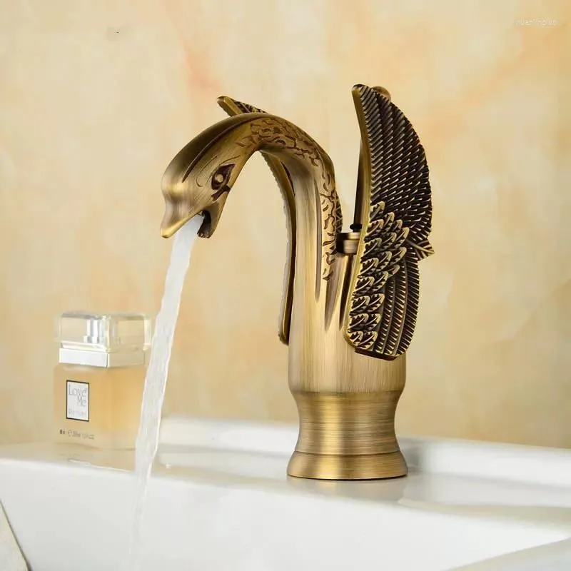 Badezimmer-Waschtischarmaturen, Waschbecken-Wasserhahn, Messing, modisch, zart, Schwanen-Design, Waschbecken, Einlochmontage, Kaltwasser, Gold/Silber, Mischbatterien