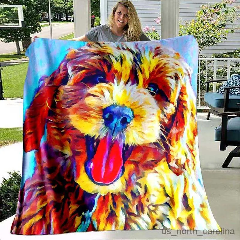 Blanket Cute Dog Painting Flannel Throw Blanket Colourful Dog Art Pattern Blanket for Bed Sofa Couch Super Soft Lightweight King Size R230615