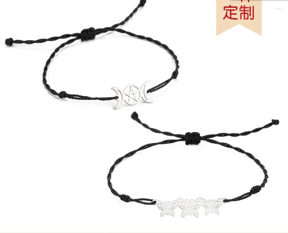 Link bransoletki 1PC ze stali nierdzewnej gotycka gotycka ręcznie pleciona Lucky Black Rope Fashion Charm Bransoletka dla kobiet F1062