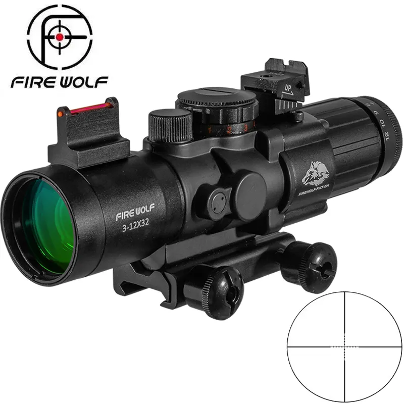 Fire Wolf 3-12x32 Jakt Tactical Caza Optical Sight Airsoft Red Dot Rifle Spotting Scope for Rifle Hunting