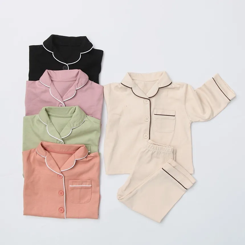 Pyjamas Spring Autumn Baby Boy Girl Simple Loose Pyjamas Set Toddler Child Long Sleeve Solid Cotton Sleepwear 2 PCS Suits 0-5 Years 230614