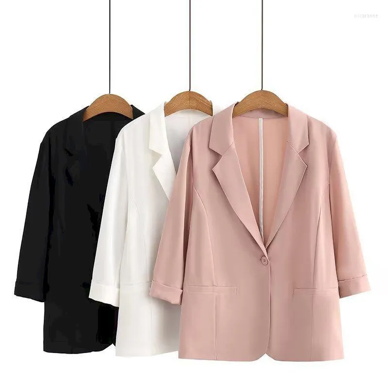 Ternos Femininos Lnsozkdg Verão Algodão Office Blazer Jaquetas Sem Forro Soltos Meia Manga Terno Casacos Mulher Casual Workwear Coreano Outwear Formal