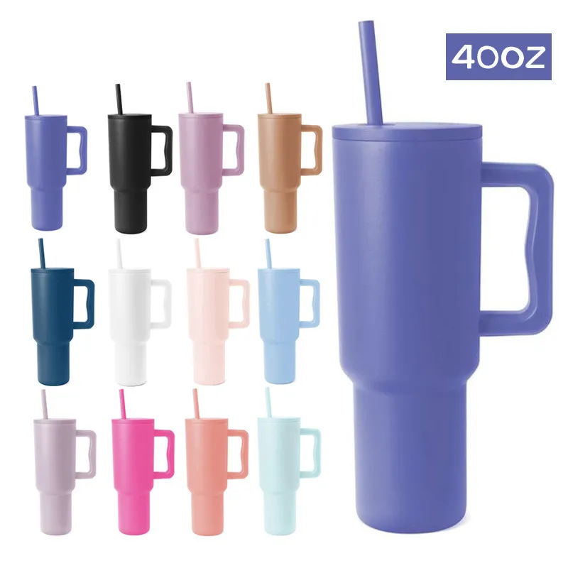 Nytt lagerlager 40oz muggar sublimering tumbler med handtag lock strå rostfritt stål kaffe stor kapacitet öl vin vatten flaskan camping cup dricka hav b5