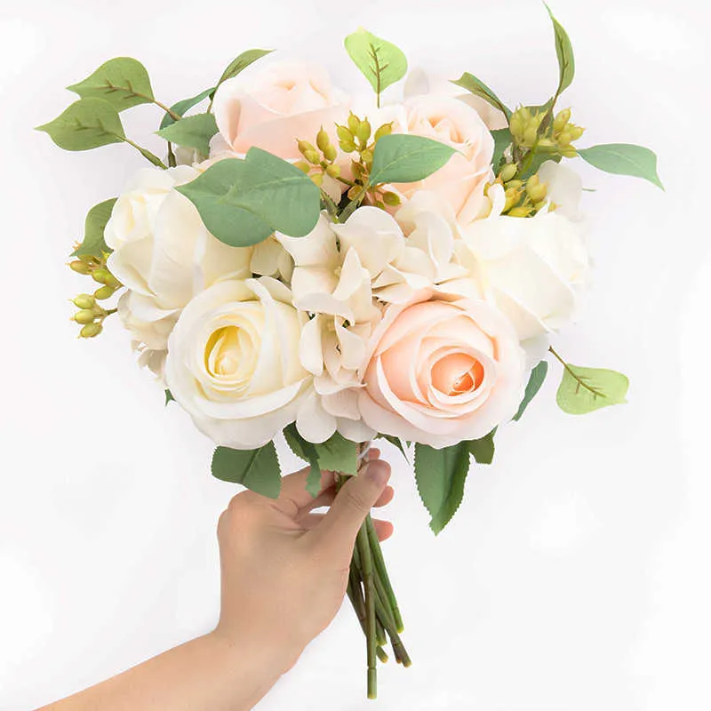 Fleurs séchées belles grandes Roses artificielles pour Bouquet de mariage décoration de la maison Rose soie grande fausse tête en plastique de luxe
