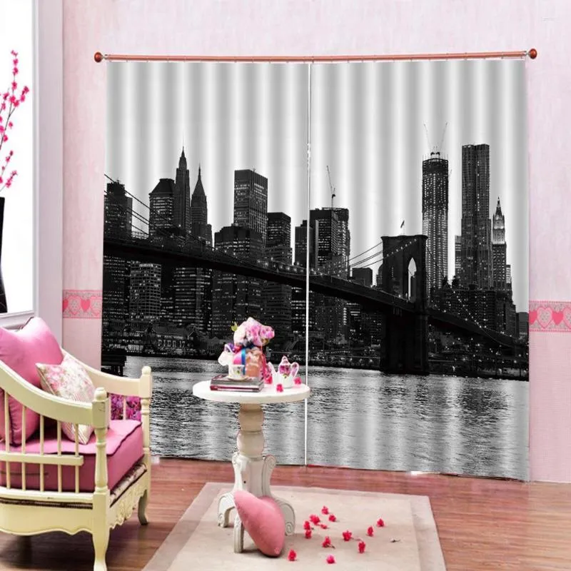 Cortina europea negro blanco edificio 3D cortinas impresión Digital puente para sala de estar dormitorio ventana cortinas personalizables cualquier tamaño