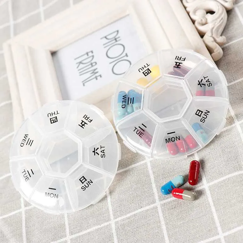 Nieuwe Pillendoosje Container 7 Grids Draagbare Wekelijkse Pillendoosje Opbergtas Mini Geneeskunde Organizer Tablet Dispenser Splitters