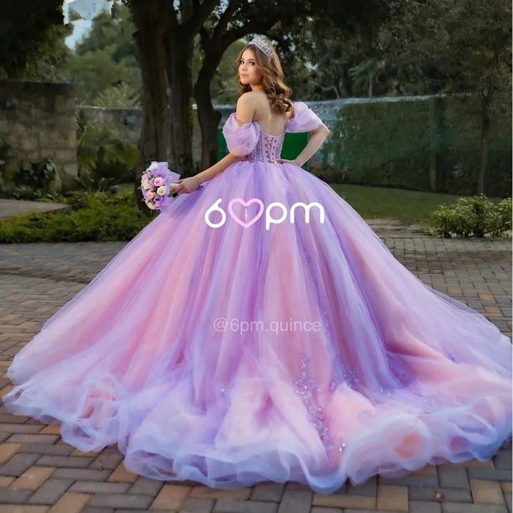 LILAC LAVEND 3D Appliques Quinceanera Dress Ball suknia z ramiączką koraliki koronkowe gorset Prom Sweet 15 vestidos de quinceanera