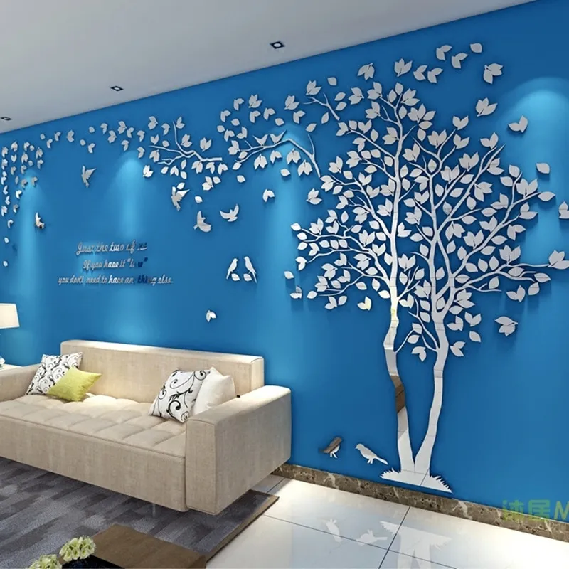 Adesivo murale specchio albero 3D per decalcomanie soggiorno fai da te arte acrilica TV sfondo poster da parete decorazione della casa carta da parati camera da letto