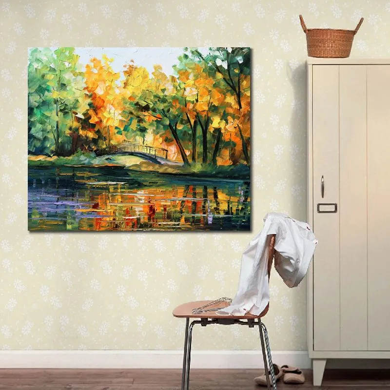 Pintura a óleo vibrante paisagem de rua lago da esperança arte em tela feita à mão decoração contemporânea de loft