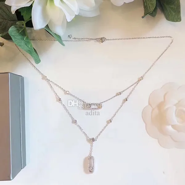 Halskette mit doppelter Schlaufe für Damen, Me Sika, Designer-Diamant, Sterlingsilber, luxuriös, höchste Gegenqualität, klassischer Stil, verblasst nie, Geschenk für Freundin 016B