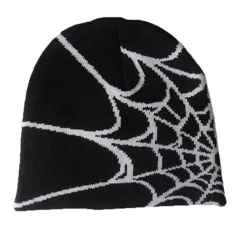Czapki do czapki/czaszki Y2K gotycki pająk Wzór wełniany akrylowy kapelusz Kobiet Kobiet czapki zimowe ciepłe czapki mężczyźni grunge hip hop swobodny czaszki na świeżym powietrzu 230614