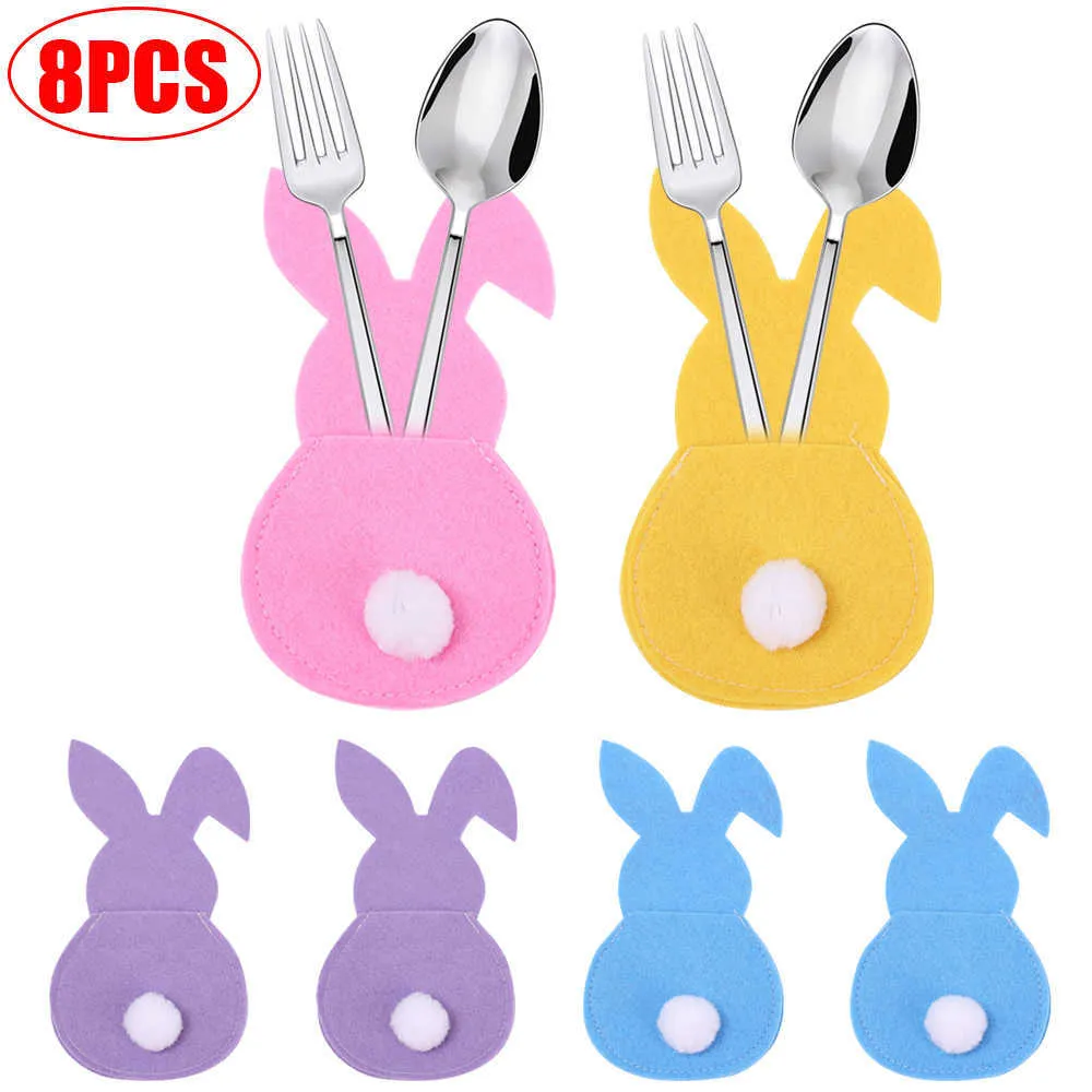 NOWOŚĆ 8PCS Easter Cutlery Cover Torba Śliczna niekoślona torba do przechowywania noża Work Easter Party Stołów Organizator Dekoracja stołowa