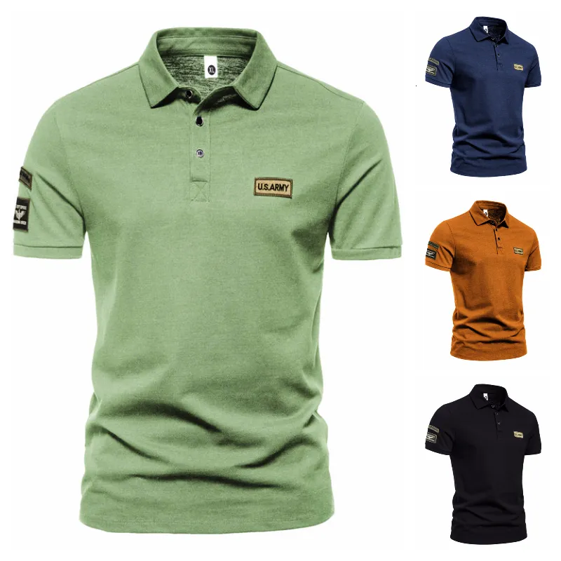 Mens Polos Summer Outdoor Military Style Shortsleeved Lapel Tshirt Casual Button Business Solid Color Polo Shirt 230614