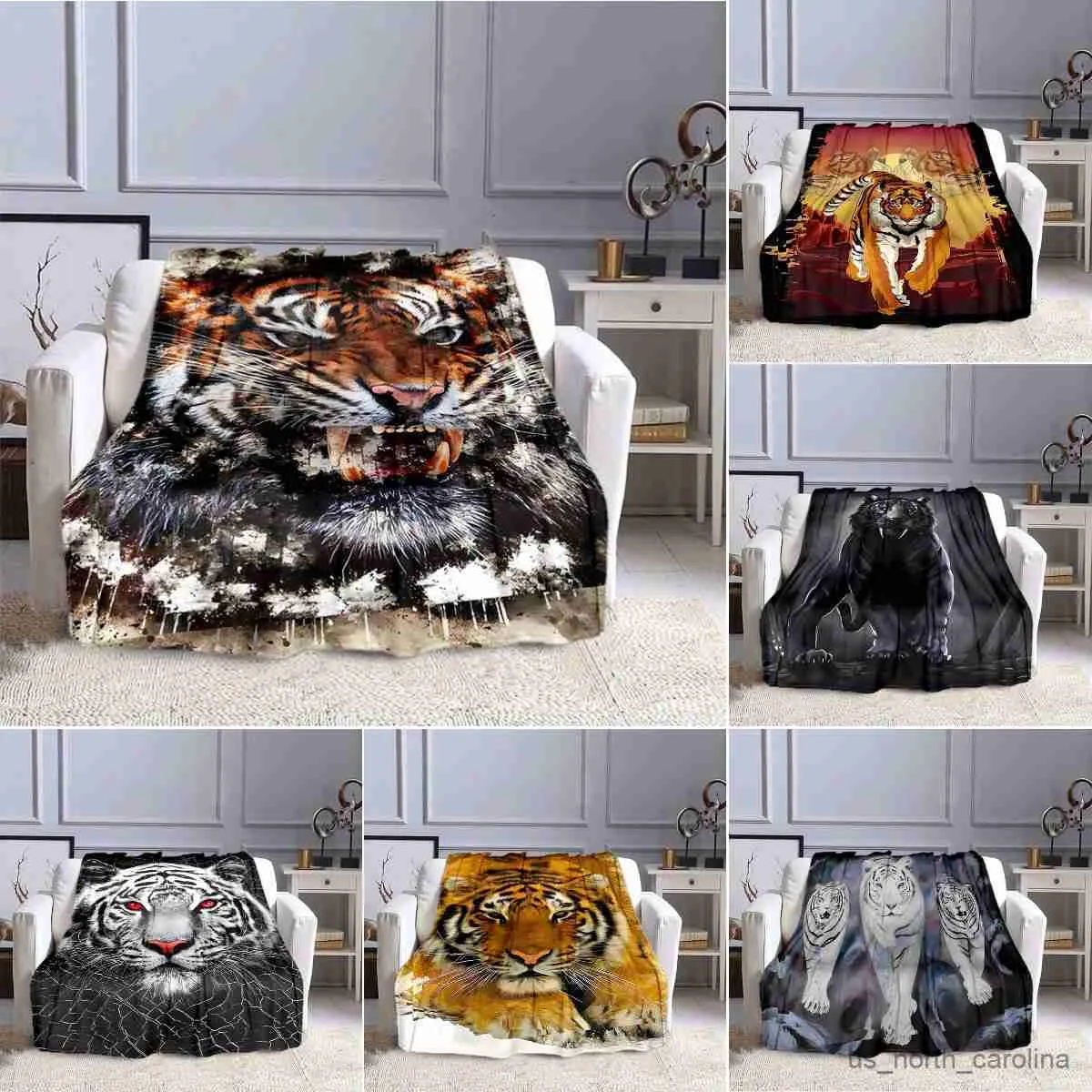 Super Soft Tiger Flannel Throw Blanket King Queen Size
