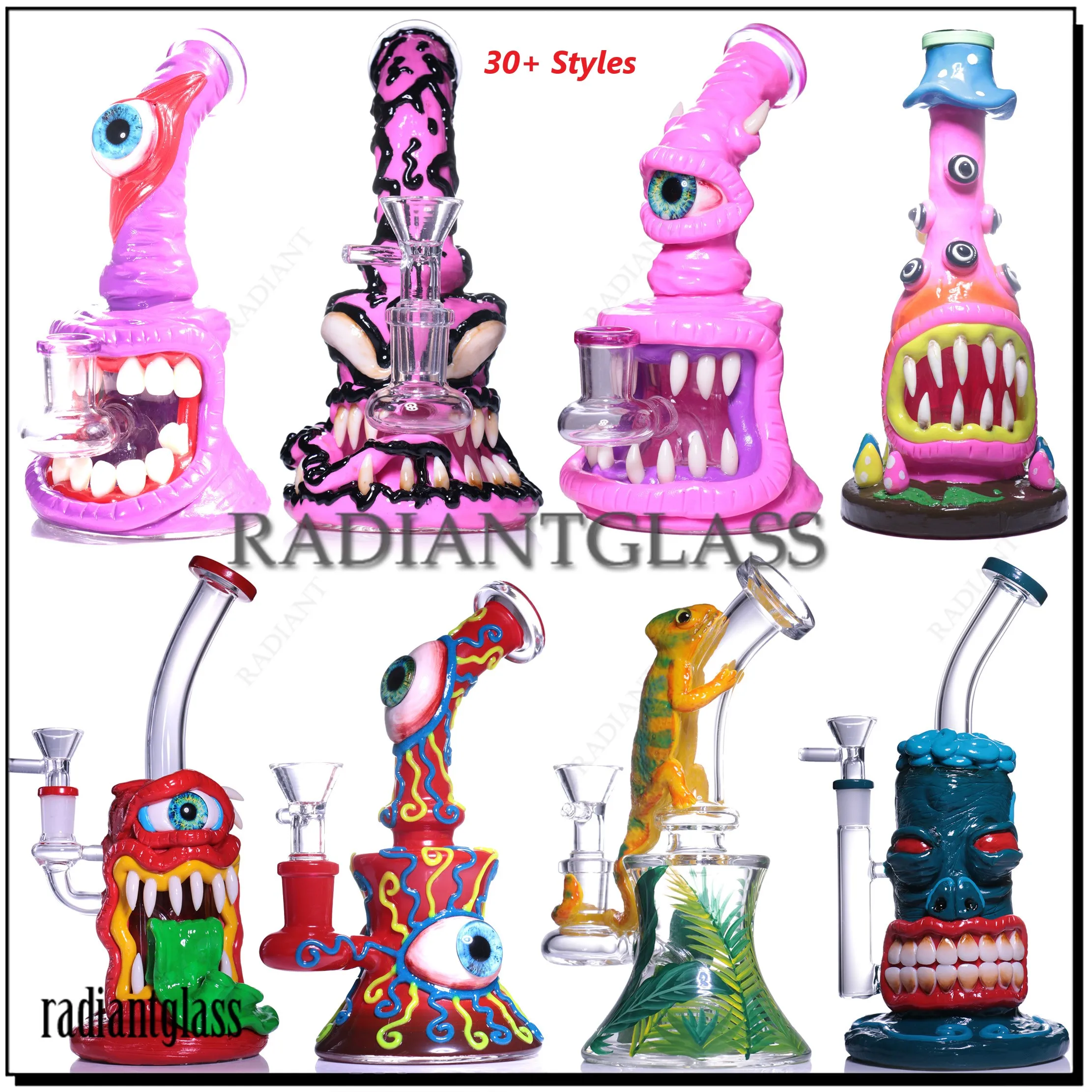 Bangs en verre design Style Halloween Narguilés Conduites d'eau Pommeau de douche Perc Octopus Oil Dab Rigs Beaker Bong Épais Petits Mini Rigs de cire avec bol Glow In The Dark