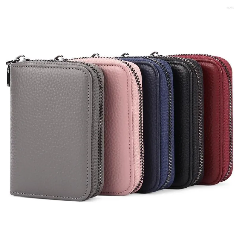 Card Holders Genuine Leather ID Holder Fashion Candy Color Thick Zipper Wallet Business Bank Bag