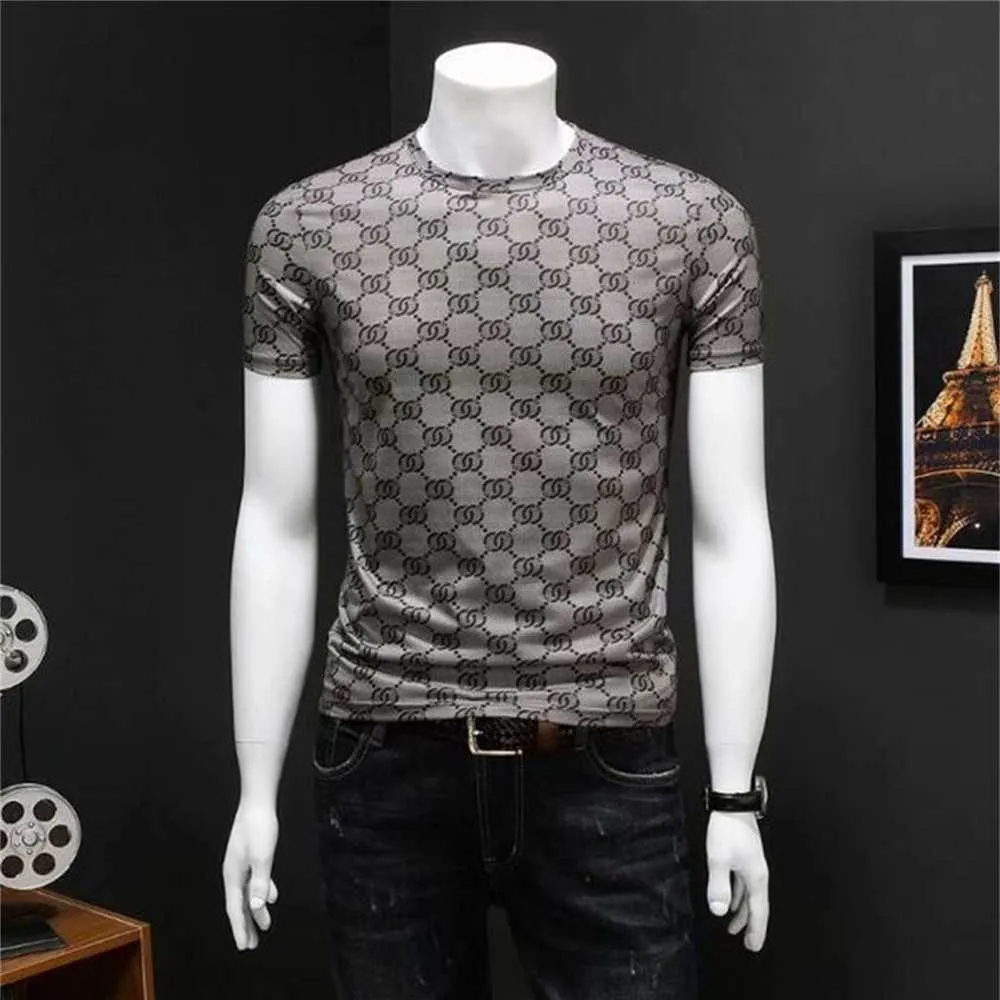 2021 T-shirts pour hommes nouvelle station européenne soyeux à manches courtes T-shirt hommes col rond impression mercerisé coton glace soie demi-manches bas chemise 18YD