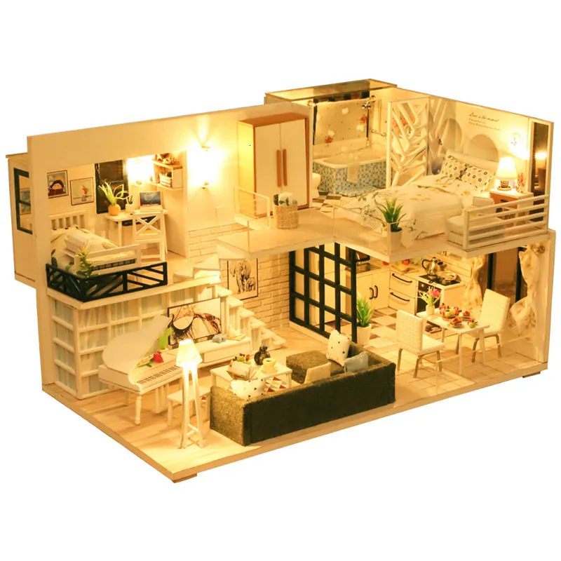 Arkitektur/DIY House Cutebee Diy Dollhouse Kit Wood Doll House Miniature Doll House Furniture Kit Casa Musik Led Toys for Children Birthday Present 230614