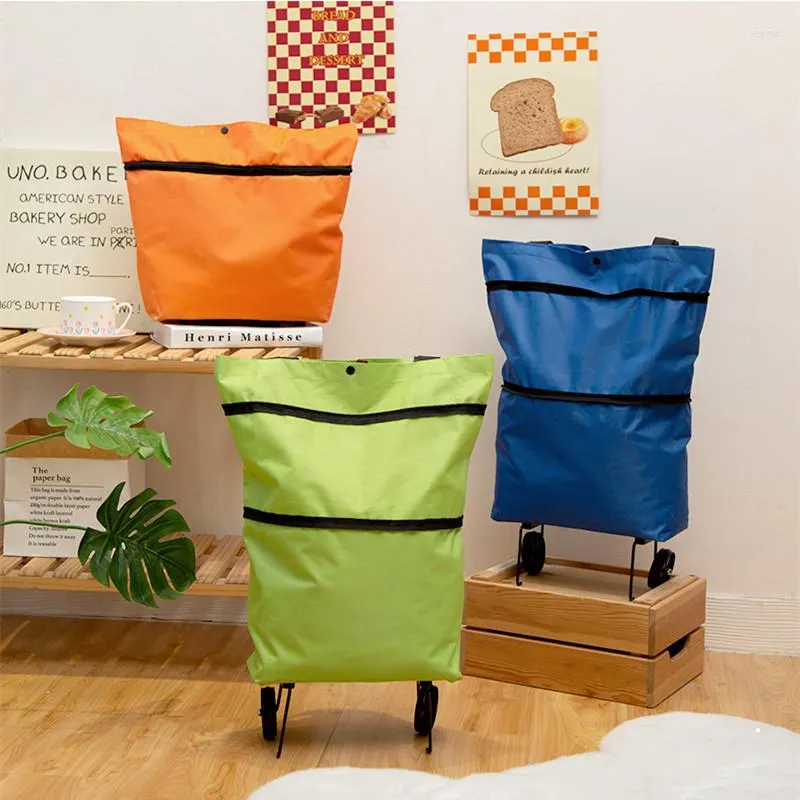 Sacs de rangement Portable panier pliable avec roues sortir maison épicerie pique-nique prendre colis grande capacité petit