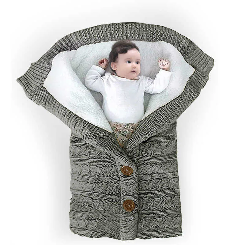 Hiver épaissi bébé bouton tricot Wrap nouveau-né Anti coup de pied sac de couchage 2023