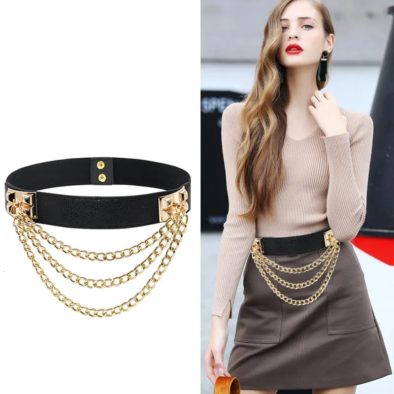 Gold Metal Punk Belt Leather Chain Waist Accessories for Women Dresses Glamorstar Gold Metal Punk Belts Leather Chain Waist Belt  main image 2