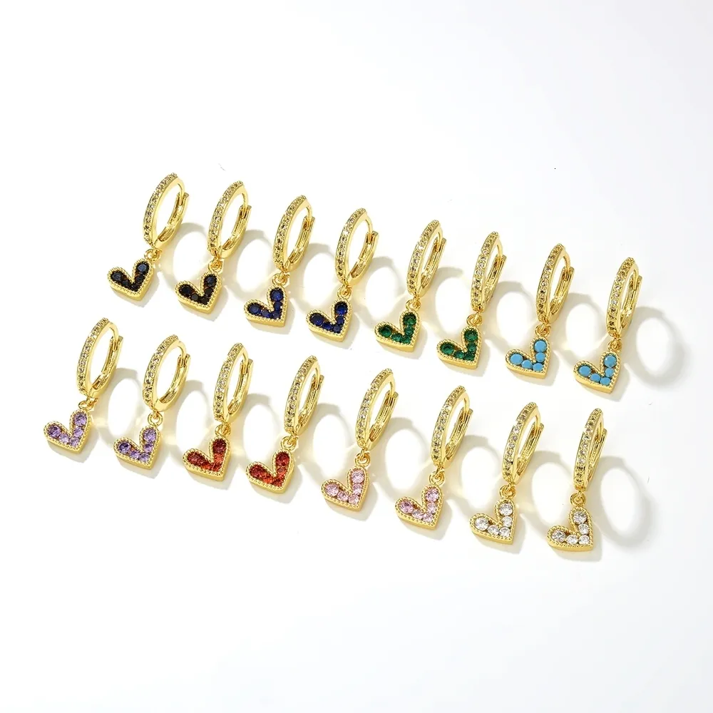 Hoop Huggie 8Pairs Sparkly Colorful CZ Heart Hoop Earrings For Women Heart Shape Gold-color Zircon Pave Femme Fine Jewelry 230614