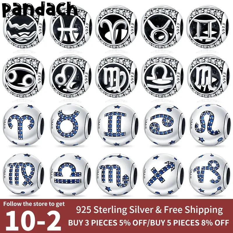 925 argent pour pandora charms bijoux perles Pendentif femmes Bracelets perles originales douze perles motif constellation