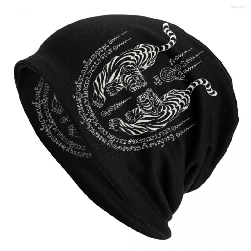 Bérets Twin Tiger Sak Yant Tattoo Beanie Cap Unisexe Hiver Chaud Bonnet Tricoté Chapeaux En Plein Air Thaïlande Muay Thai Skullies Bonnets Casquettes