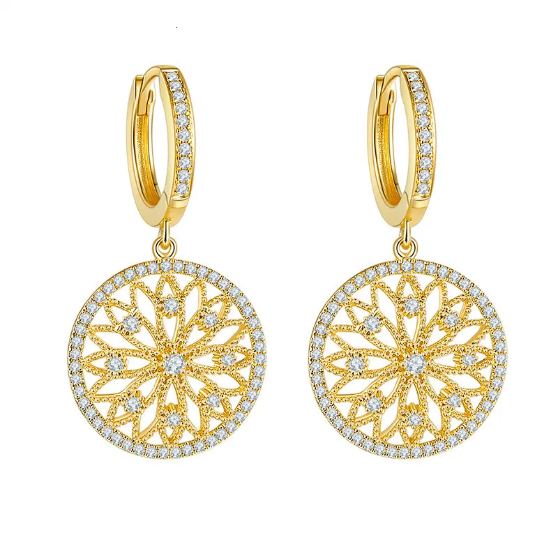 Hoop Huggie Mariage Véritable Diamant Or Jaune 18K Boucles D'oreilles pour Femmes Rond Creux Pure Gemstone Boucle D'oreille De Luxe Bijoux De Mode Orecchini 230614