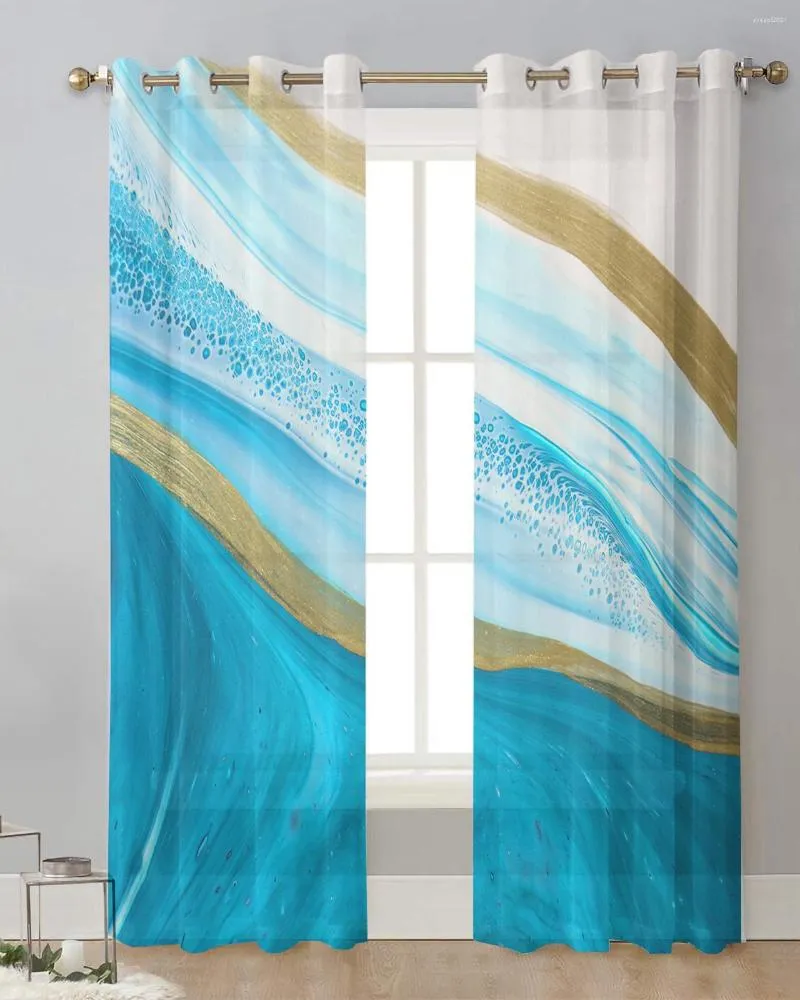 Rideau bleu dégradé Texture marbrure voilages pour salon Tulle cuisine fenêtre traitement décor à la maison rideaux