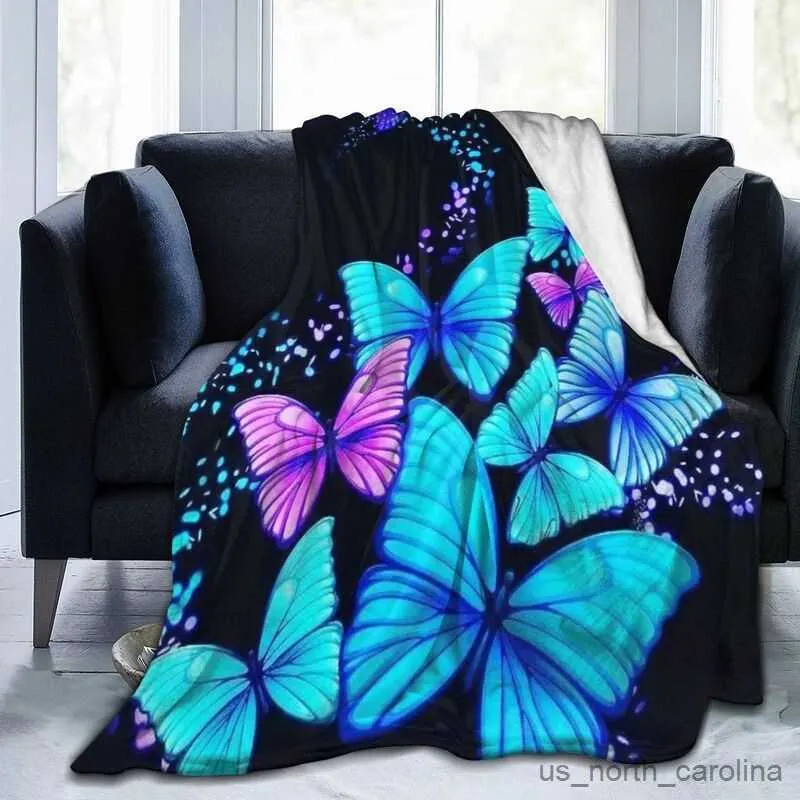 Blanket Blue Butterfly Blanket Butterfly Throw Blanket Flannel Fleece Blanket Chic Super Soft Warm Plush Blanket for Bedroom Couch Sofa R230615