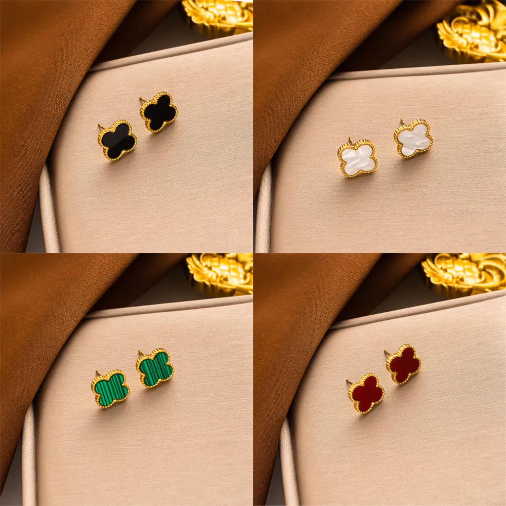 18K Gold Plated Luxury Designer Stud Earring 4/Four Leaf Clover Jewelry Fashion Charm Women Studs Wedding Gift High Quality