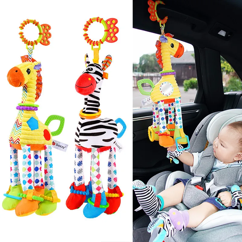 Chocalhos Móbiles Girafa Zebra Animal Handbells Pelúcia Infantil Desenvolvimento do Bebê Brinquedos de Alça com Mordedor Brinquedo Para Presentes Nascidos 230615