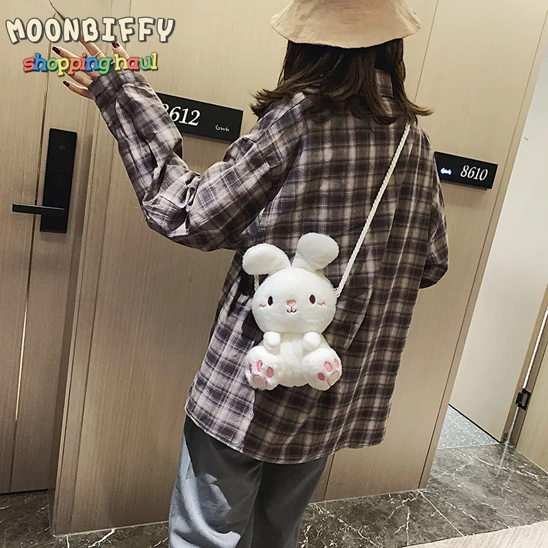 Backpacks Stuffed Animals Cartoon Candy Multicolor Bunny Plush Bag Kawai Girl Messenger Bag Creative Cute Shoulder Bag Girl Kids Backpack 230614