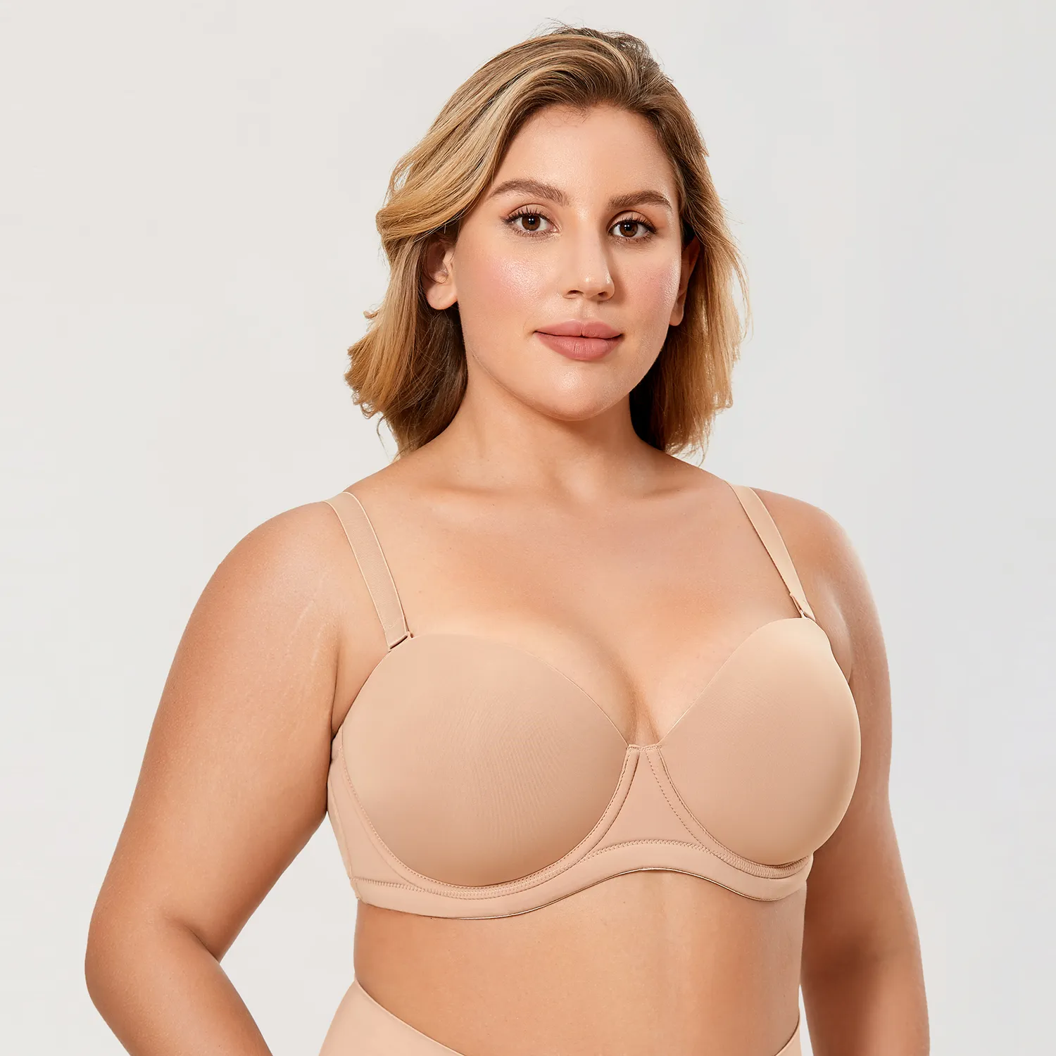 DELIMIRA Women's Slightly Lined Lift Bra Invisible Seamless Plunge  Strapless Bra