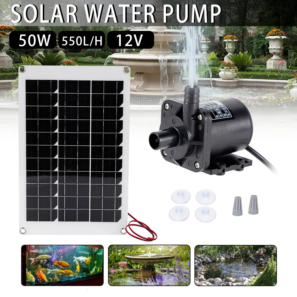 Décorations De Jardin 50W Panneau Solaire Brushless Énergie Solaire Pompe À Eau Ensemble Ultra-silencieux Submersible Eau Arroseur Piscine Étang Jardin Fontaine Décor 230614