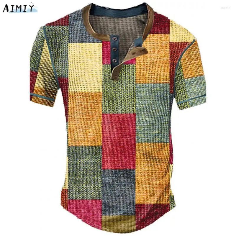 Magliette da uomo Camicia da uomo Grafica scozzese a blocchi di colore Abbigliamento Abbigliamento Stampa 3D Outdoor Daily Manica corta Moda con bottoni