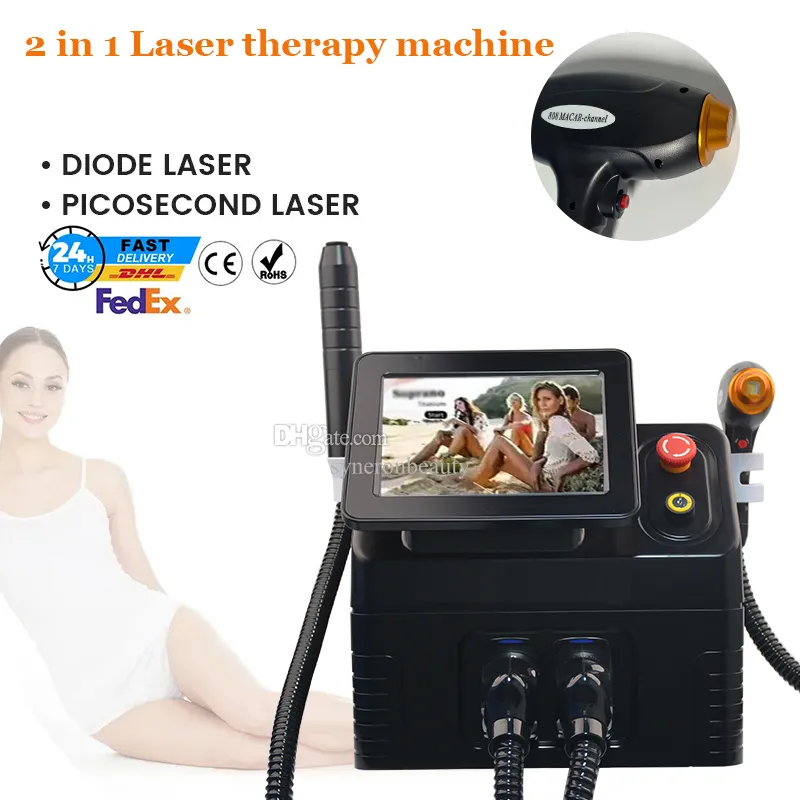Nuova macchina per la rimozione del tatuaggio e la depilazione del laser a 808 picosecondi 2 in 1 portatile permanente del laser a diodi