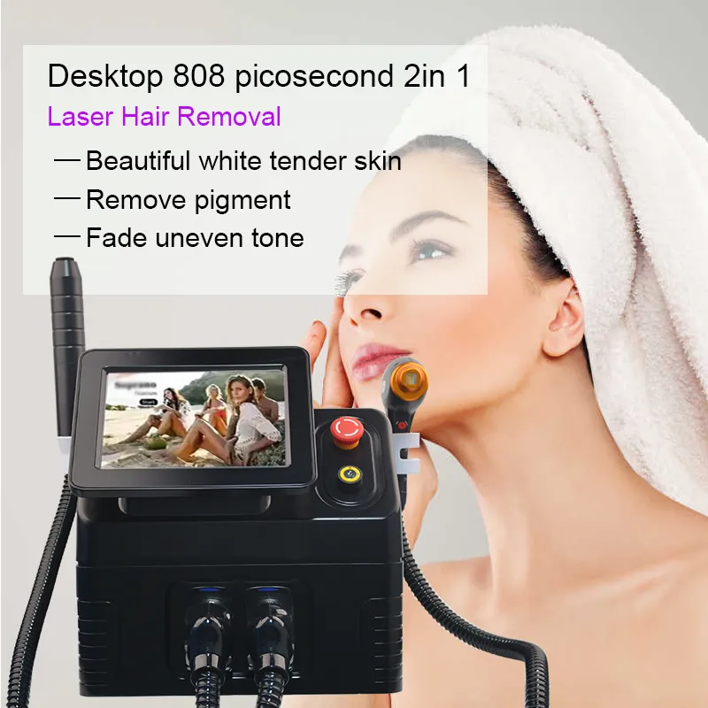 2 I 1 Diode Laser Picosekund Laser Hårborttagningsmaskin Vitning Skin Beauty Tatoo Borttagningsutrustning för CE Picosecond