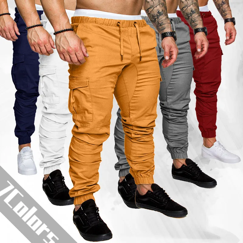 Mens Pants Fashion MultiCocket Overall Sportbyxor Casual Fitness Drawstring Jogger Track 230614