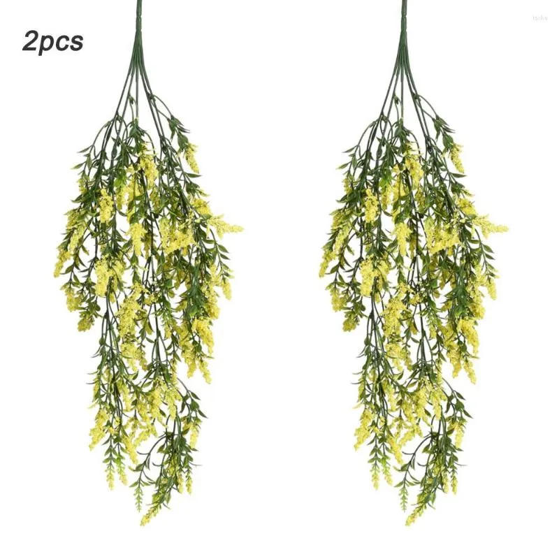 Decorative Flowers 2pcs Artificial Lavender Wisteria Wheat Green Plant Vines Wall Hanging Floral Teardrop Wreath Wedding Decoration Plastic