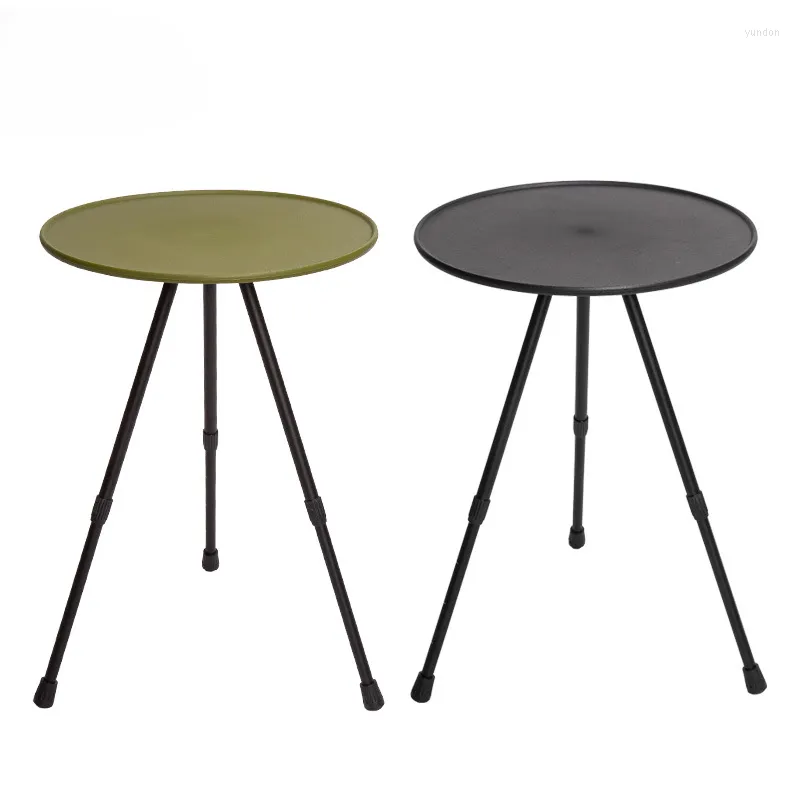 Meubles de camping Camping en plein air Petite table pliante en aluminium ronde peut être soulevée Noir Salle à manger Moto Thé