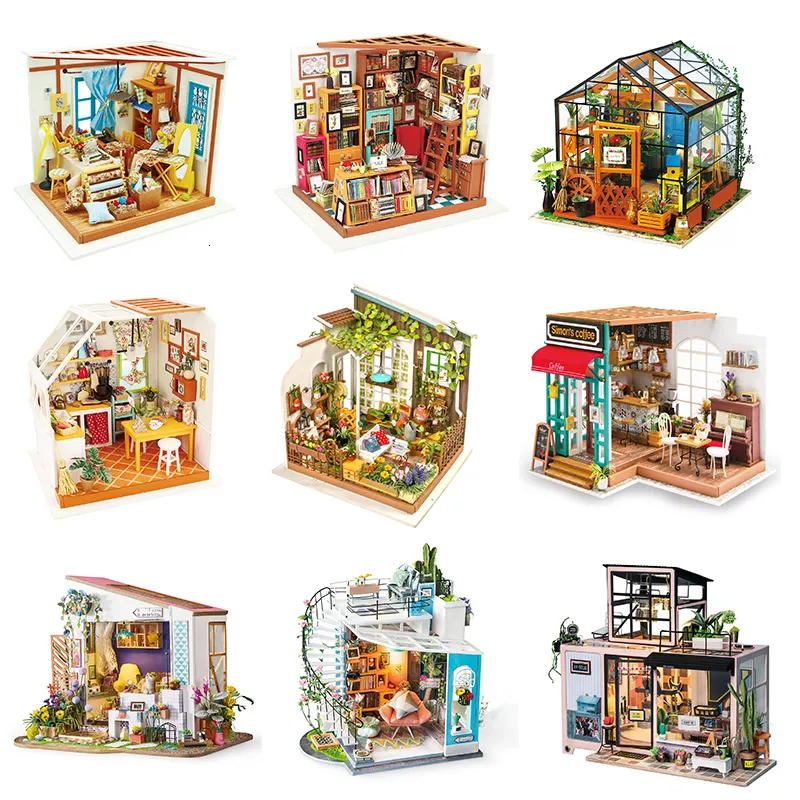 Arkitektur/DIY House Robotime Diy Wood Miniature Dollhouse 1 24 Handgjorda dock House Model Building Kit Toys for Children Adult Drop 230614