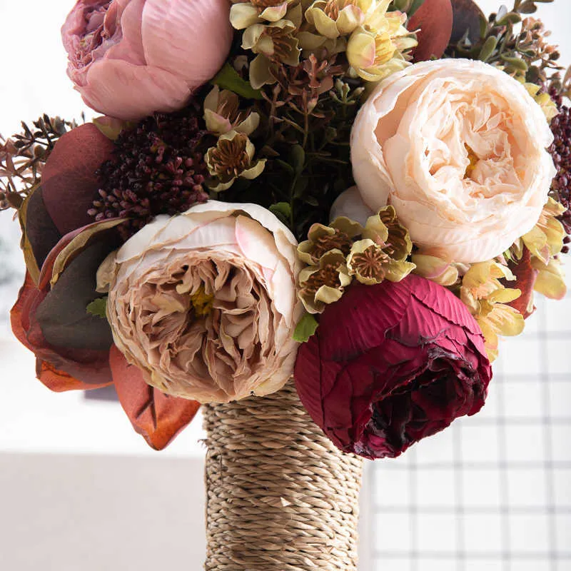 Fiori secchi peonia bouquet di seta autunnale qualità artificiale decorazione della casa accessori per interni festa di nozze falso mix scrapbook