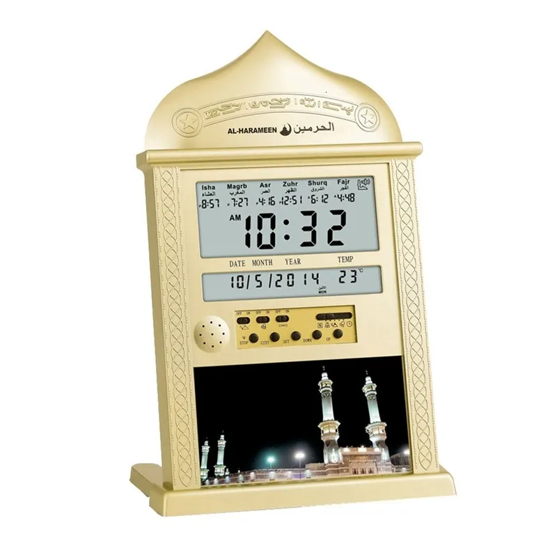 Bureau Tafel Klokken A63I Azan Moskee Gebedsklok Islamitische Moskee Azan Kalender Moslim Gebed Wandklok Alarm Ramadan Home Decor 230615