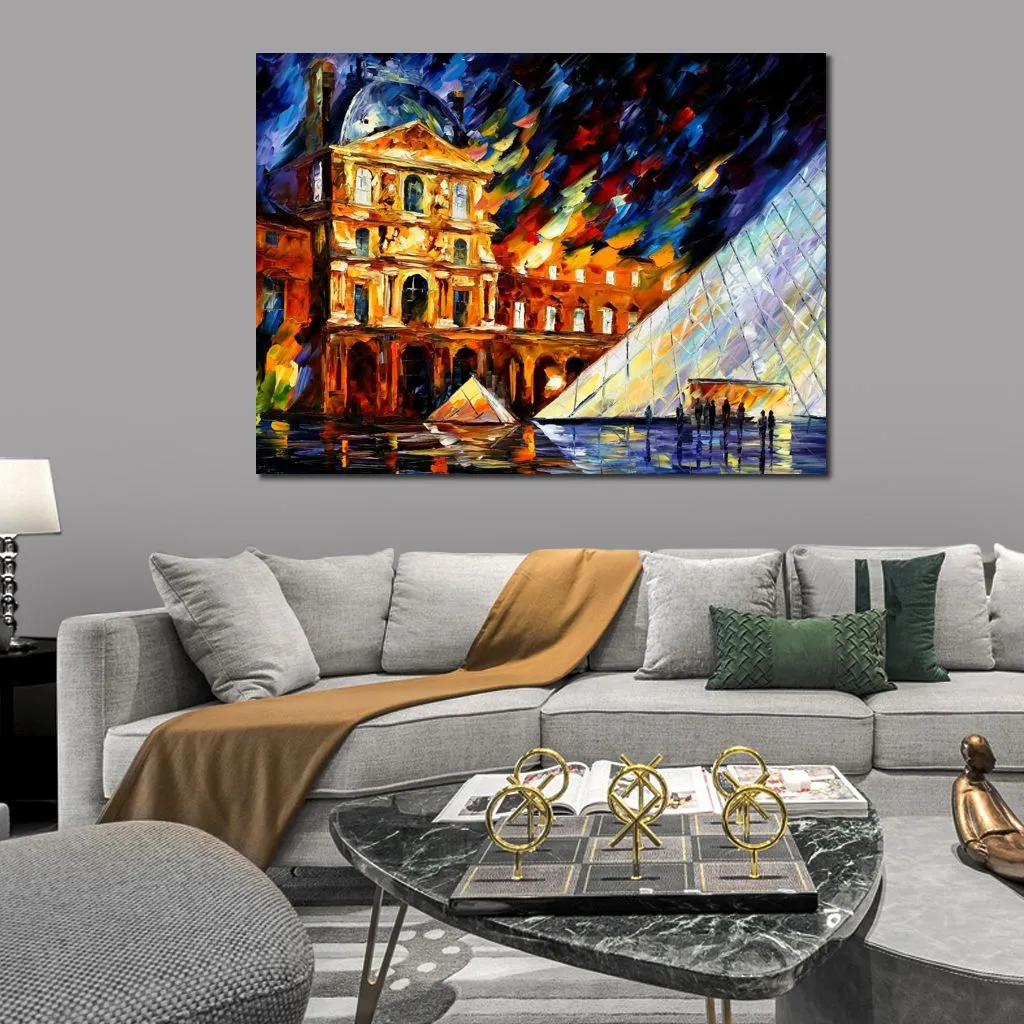 Vibrant Oil Painting Street Landscape Louvre Museum Handmade Canvas Art Contemporary Loft Decor