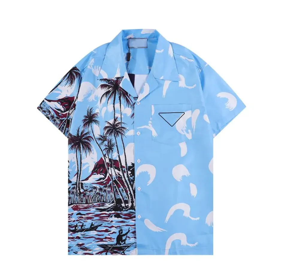 2023 Дизайнерская рубашка Мужчина на пуговицах рубашки для печати боулинг рубашка Hawaii цветочные повседневные рубашки Мужчина Slim Fit Платье с коротким рукавом Hawaiian Belkis Top M-3XL